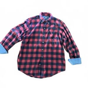 IZOD Red/Navy Buffalo Plaid Flannel Button Up Shirt